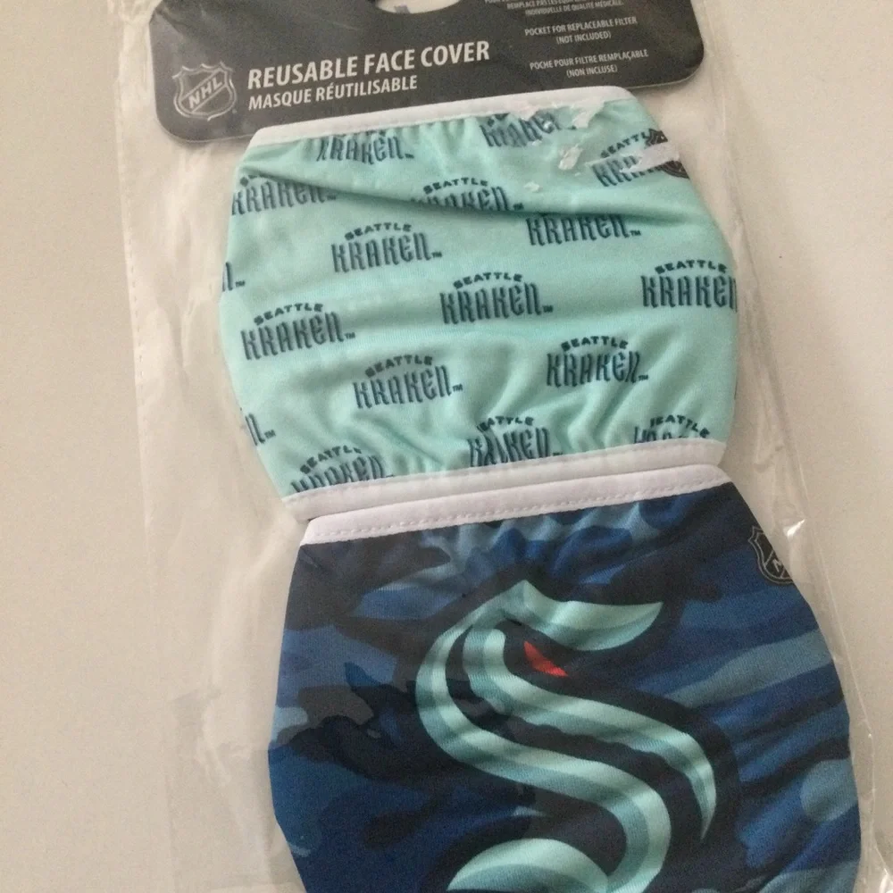 SEATTLE KRAKEN 2 PACK FACE MASKS ADULT NHL HOCKEY BY FOCO NWT